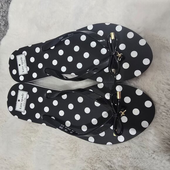 Kate Spade Black & White Poka Dot Foxy  Flip Flops New  Women's Size 11 - Picture 2 of 4